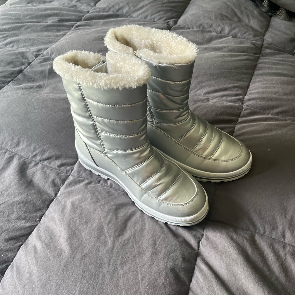 Silver snow boots.  Disney zombie alien Halloween costume.